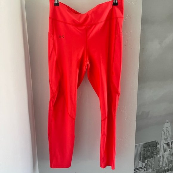 Under Armour Leggings Womens Size L HeatGear Jacquard Ankle Crop Bright Neon - Picture 1 of 8